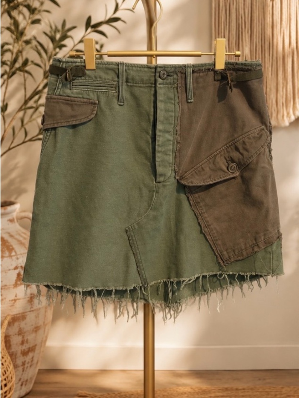 MOTHER The G.I. Jane Mini Skirt On The Double Green Patchwork Utility Cargo